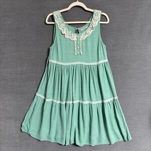 Darling Dress M Green Tiered Lace Collar Twee Babydoll Retro Dainty Boho Cottage
